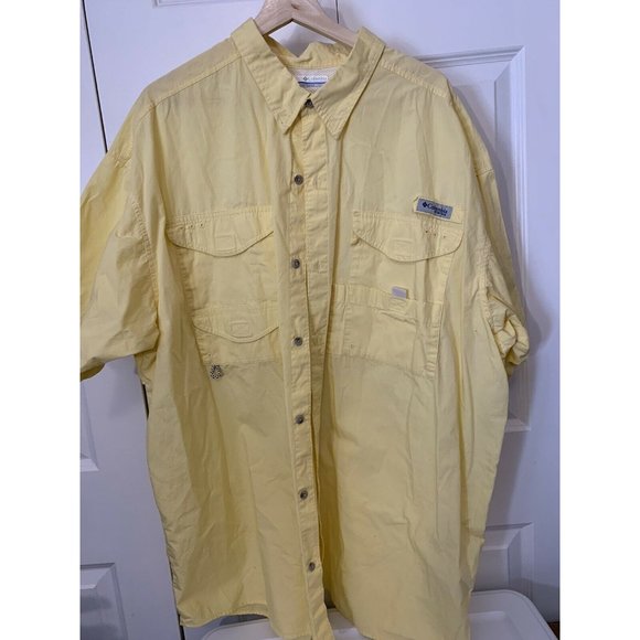 Columbia PFG Men Short Sleeve Sz XXL Yellow Button Shirt Vented - Picture 4 of 9